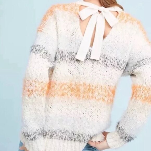 Women’s Anthropology Meadow Rue Back Tie Multicolor Kennedy Sweater, Large - Picture 1 of 12